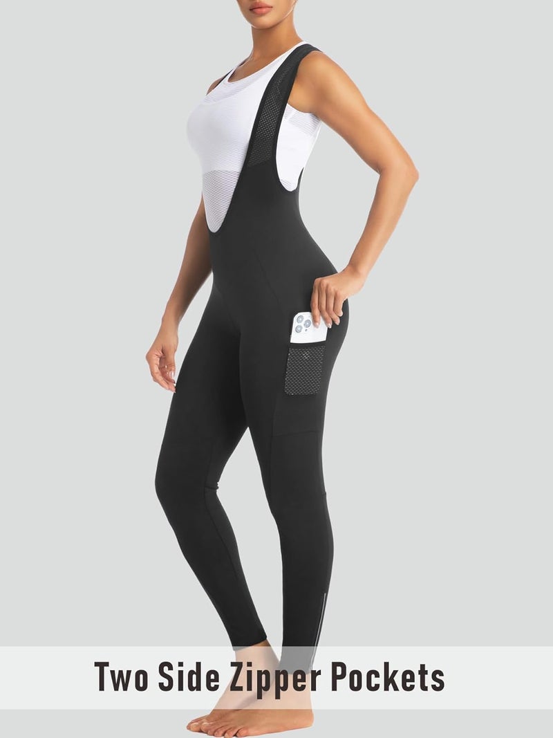 qualidyne Women's Cycling Bib Tights with Pockets - 4D Padded Quick-Dry Bike Pants- Mesh Straps, Ankle Zippers, Reflective - Image 3